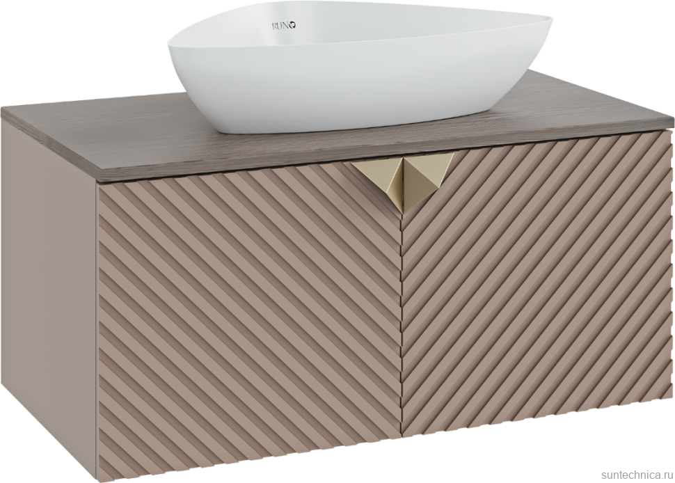Тумба под раковину со столешницей Runo Андорра 85 кашемир серый, дуб какао