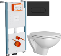 Комплект Унитаз подвесной VitrA Berg 5507B003-6280 с микролифтом + Инсталляция V-Fix Core 732-5800-01PV + Кнопка Root Round 740-2211 черная матовая