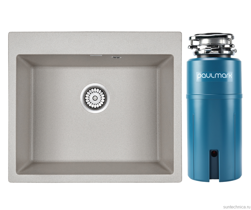 Комплект Мойка Paulmark Kante 60 PM106052-GR серый + Измельчитель Intenso