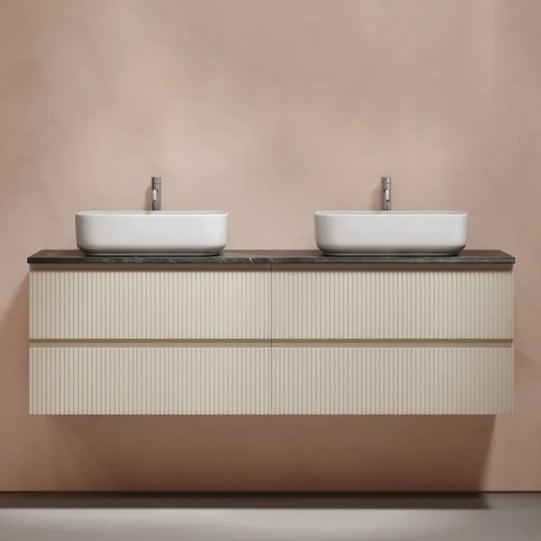 Тумба с раковиной Sancos Snob T 160 beige soft, столешница черный мрамор TT160A1X, раковина CN5043