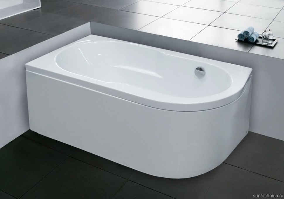 Акриловая ванна Royal Bath Azur RB 614200 L 140x80 см, угловая, левая, пристенная, белая, асимметричная, с каркасом
