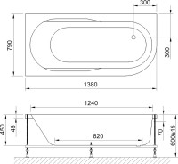 Акриловая ванна Royal Bath Azur RB 614200 L 140x80 см, угловая, левая, пристенная, белая, асимметричная, с каркасом