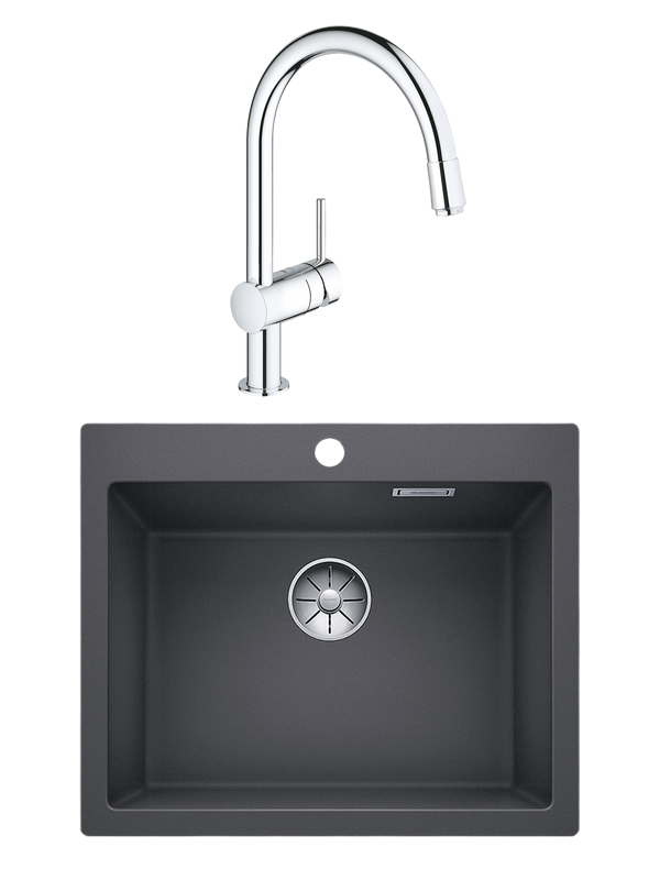Комплект Мойка Blanco Pleon 6 темная скала + Смеситель Grohe Minta 3291800E хром