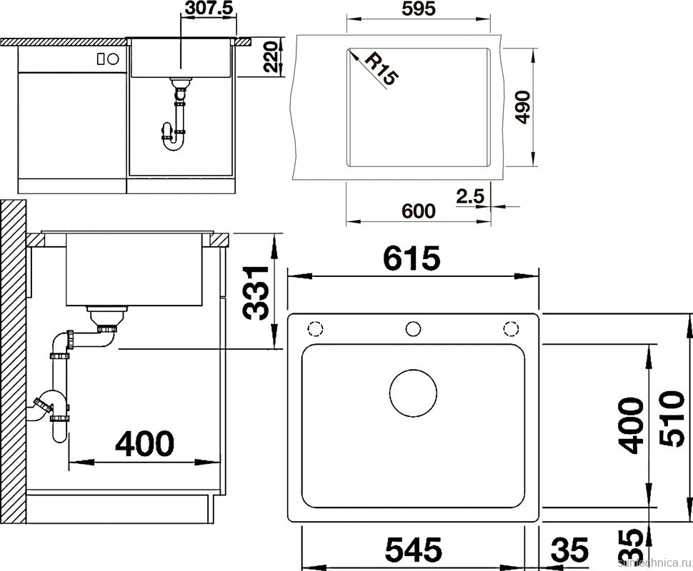 Комплект Мойка Blanco Pleon 6 темная скала + Смеситель Grohe Minta 3291800E хром