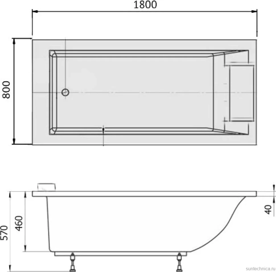 Ванна из искусственного камня Marmo Bagno Ницца 180x80 см, встраиваемая, белая, на ножках, с подголовником