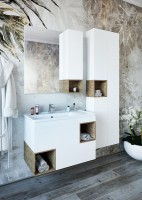 Шкаф пенал для ванной Sanflor Даллас белый матовый, дуб рустикальный