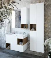 Шкаф пенал для ванной Sanflor Даллас белый матовый, дуб рустикальный