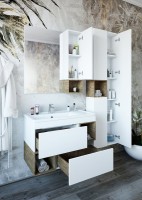 Шкаф пенал для ванной Sanflor Даллас белый матовый, дуб рустикальный