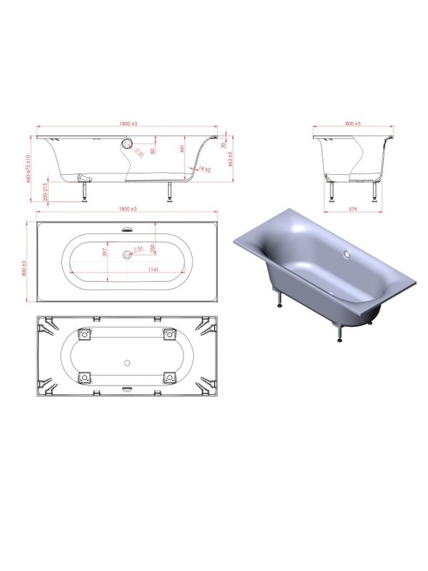 Ванна из искусственного камня Астра-Форм Лира 180x80 см, пристенная, белая, на ножках