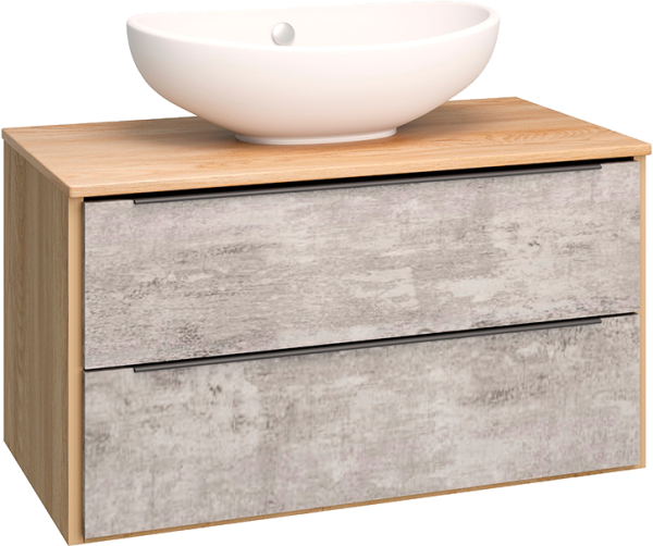 Тумба с раковиной Runo Мальта 85, подвесная, дуб, серая