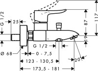 Душевой комплект Смеситель Hansgrohe Metris 31480000 + Гарнитур Croma 100 27772000