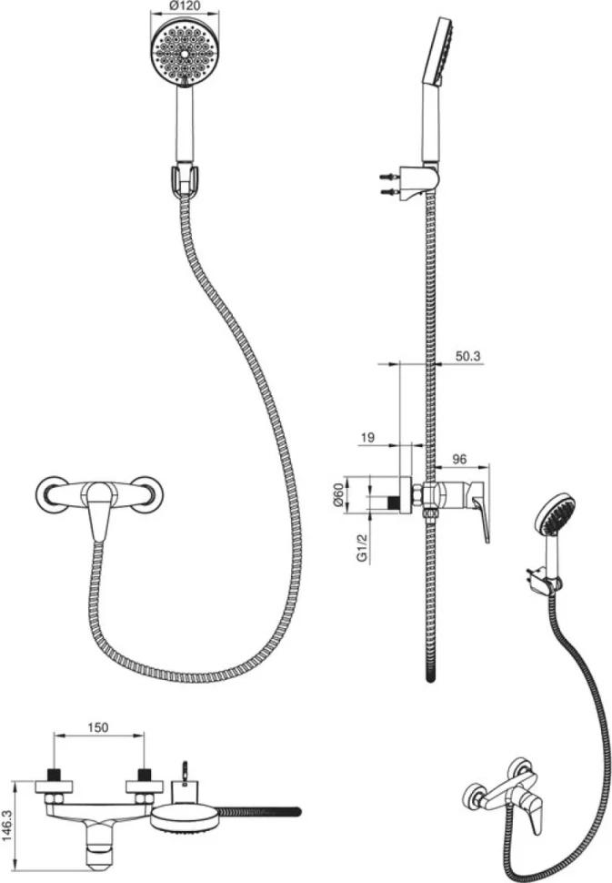 Смеситель для душа Wonzon & Woghand WW-AE3102-BG брашированное золото