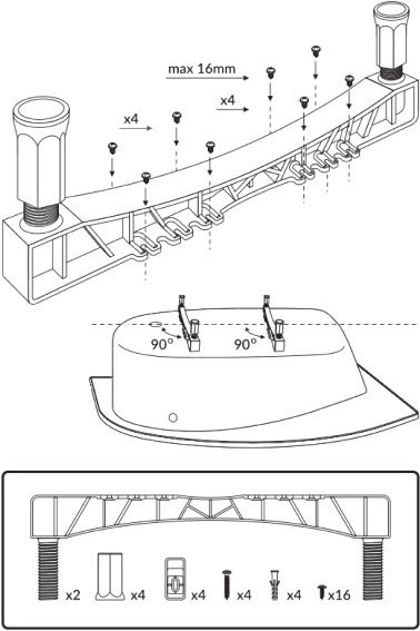 Акриловая ванна WHITECROSS Wave 150x70 см, пристенная, белый глянец, на ножках
