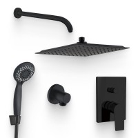 Душевой комплект Смеситель Aquanet Static AF330-51B С ВНУТРЕННЕЙ ЧАСТЬЮ, чёрный + Душевая лейка AF000-07B чёрная матовая + Подключение AF330-92B чёрное матовое + Душ AF330-84-S250B черный матовый + Кронштейн AF330-91B чёрный матовый