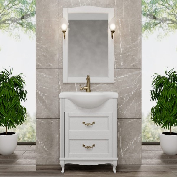 Мебель для ванной комнаты ValenHouse Эллина 65 белая, 2 ящика, ручки бронза