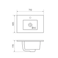 Мебельная раковина GID Integrado 9070e 71 накладная, глянцевая белая, прямоугольная, фаянс