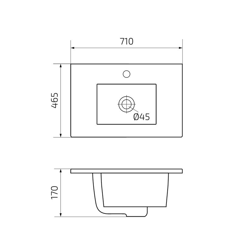 Мебельная раковина GID Integrado 9070e 71 накладная, глянцевая белая, прямоугольная, фаянс