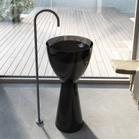 Раковина напольная Abber Kristall AT2703Onyx 45 глянцевая черная, круглая, моноблок