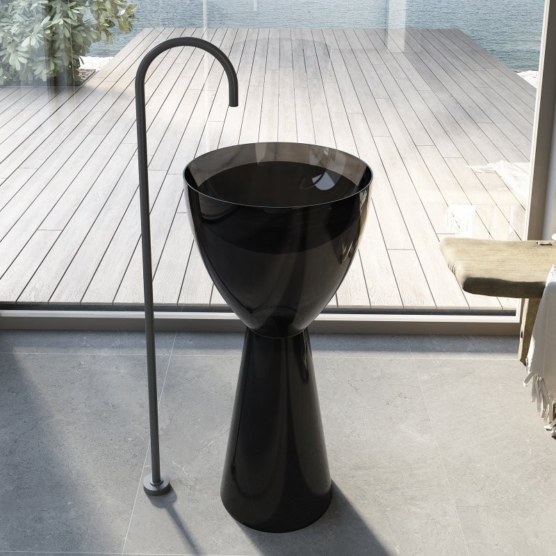 Раковина напольная Abber Kristall AT2703Onyx 45 глянцевая черная, круглая, моноблок