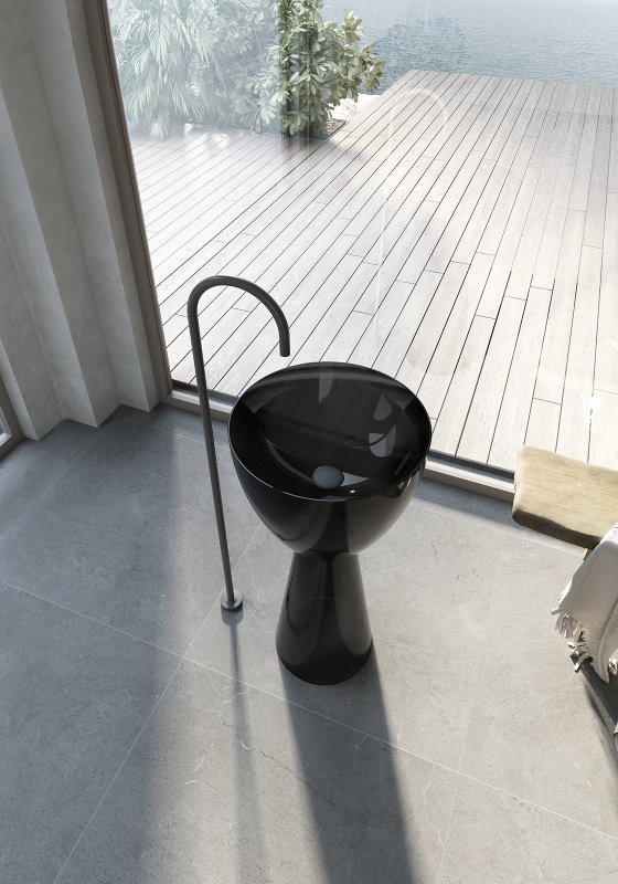 Раковина напольная Abber Kristall AT2703Onyx 45 глянцевая черная, круглая, моноблок