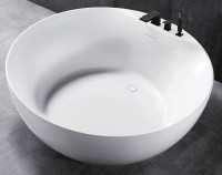 Акриловая ванна Abber AB9280 150x150 см, отдельностоящая, белая, круглая, с каркасом, для двоих, со сливом-переливом