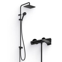 Душевой комплект Смеситель Hansgrohe Vivenis 75420670 матовый черный + Стойка Vernis Shape 26289670 Showerpipe 230 1jet Reno EcoSmart, черный