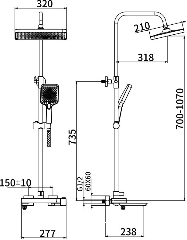 Душевая стойка BELZ B672 B24672-3 оружейная сталь