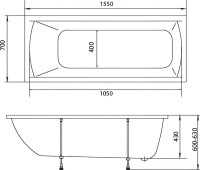 Акриловая ванна Marka One Modern 155x70 см, пристенная, белая, на ножках