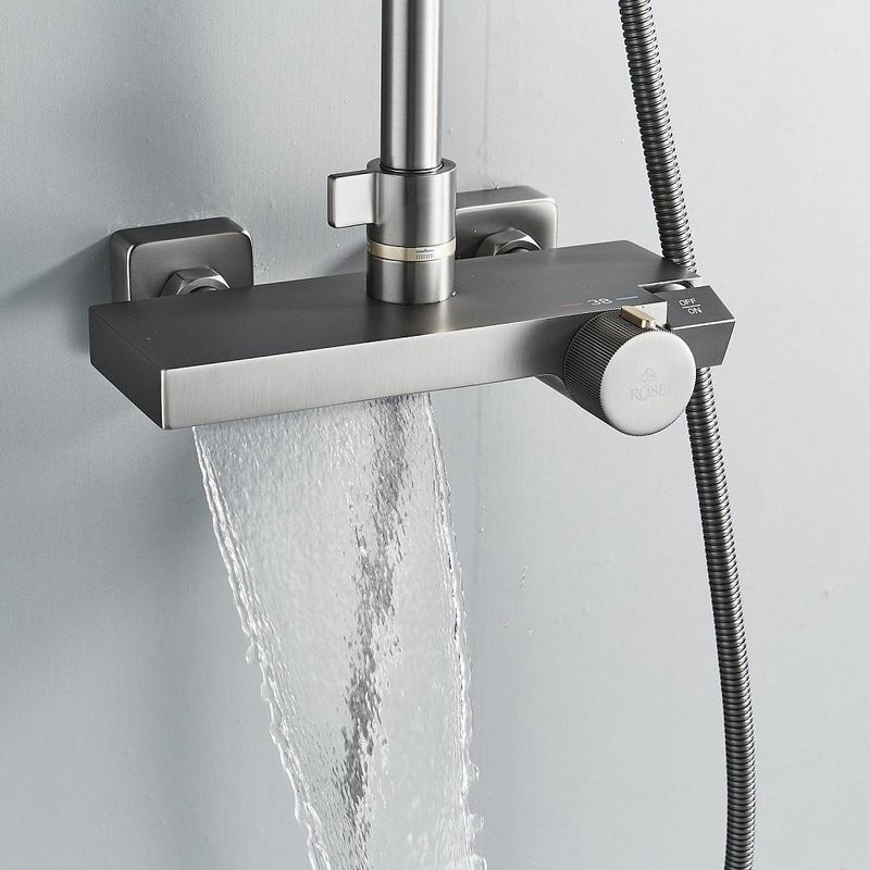 Душевая стойка Rose R1896T-6 с термостатом, пепельный