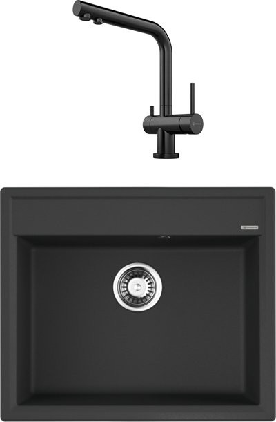 Комплект Мойка Omoikiri Daisen 60-BL черная + Смеситель Nagano PVD-GM вороненая сталь