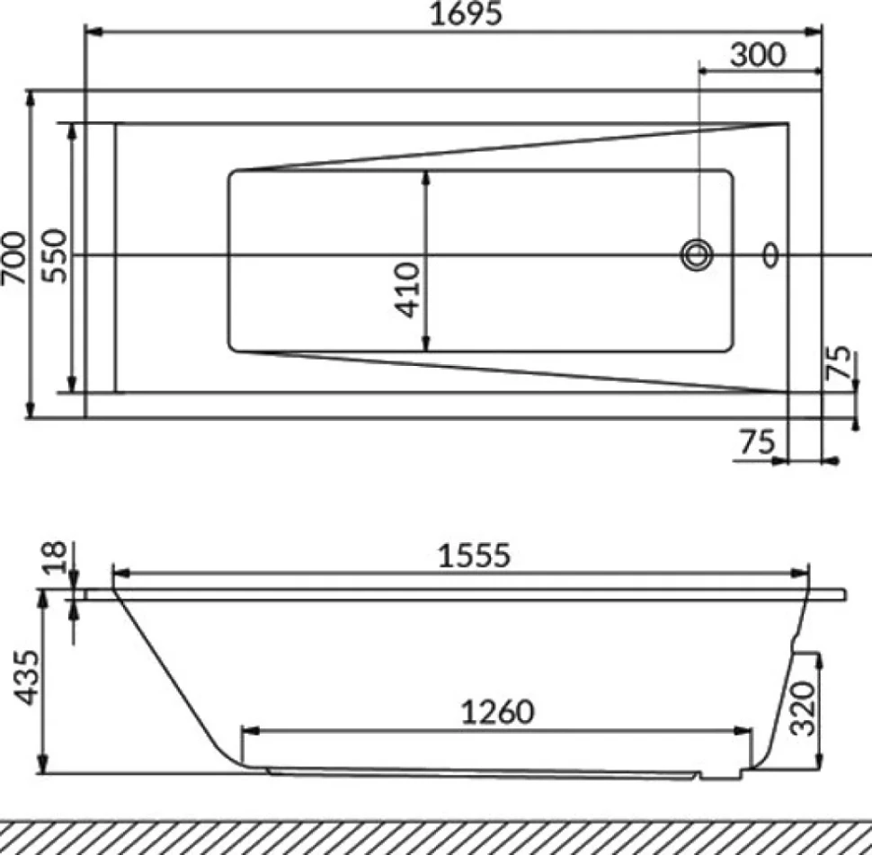 Акриловая ванна WHITECROSS Wave Slim Line Nano 170x70 см, встраиваемая, с гидромассажем, белый глянец, с каркасом, со сливом-переливом, фурнитура золото