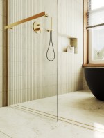 Душевая перегородка Maybahglass MGD-720-3ш 69 см, профиль золото, стекло прозрачное