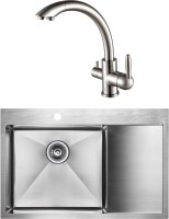 Комплект Мойка Paulmark Kroner PM217851-BSL брашированная нержавеющая сталь L + Смеситель Essen Es213001-NI никель