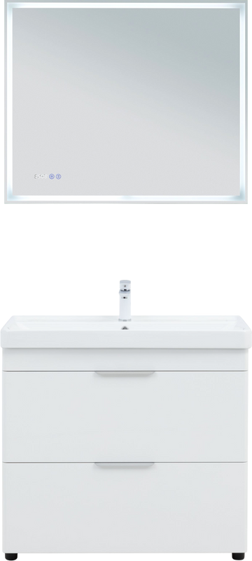 Тумба с раковиной Aquanet Ирис new 90 напольная, 2 ящика, белая глянцевая