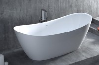 Ванна из искусственного камня Salini Noemi 185x80 см, отдельностоящая, матовая белая, овальная, со сливом-переливом, с донным клапаном, фурнитура белая