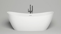 Ванна из искусственного камня Salini Noemi 185x80 см, отдельностоящая, матовая белая, овальная, со сливом-переливом, с донным клапаном, фурнитура белая