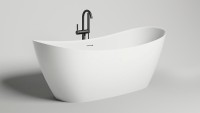 Ванна из искусственного камня Salini Noemi 185x80 см, отдельностоящая, матовая белая, овальная, со сливом-переливом, с донным клапаном, фурнитура белая