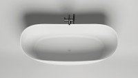 Ванна из искусственного камня Salini Noemi 185x80 см, отдельностоящая, матовая белая, овальная, со сливом-переливом, с донным клапаном, фурнитура белая