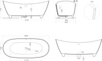 Ванна из искусственного камня Salini Noemi 185x80 см, отдельностоящая, матовая белая, овальная, со сливом-переливом, с донным клапаном, фурнитура белая
