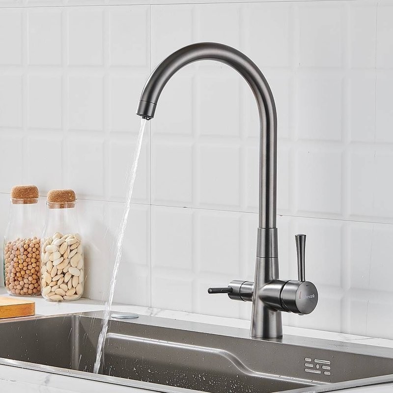 Смеситель для кухни с подключением фильтра Shevanik S428T, оружейная сталь