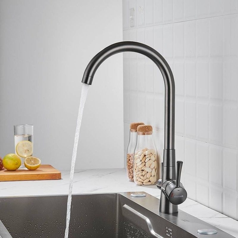 Смеситель для кухни с подключением фильтра Shevanik S428T, оружейная сталь