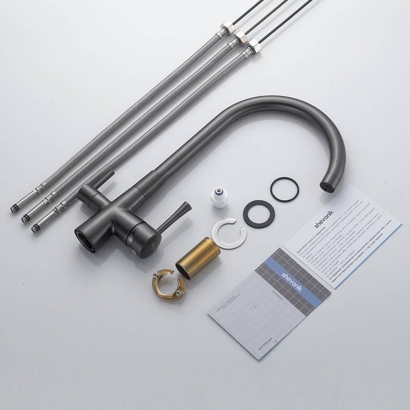 Смеситель для кухни с подключением фильтра Shevanik S428T, оружейная сталь