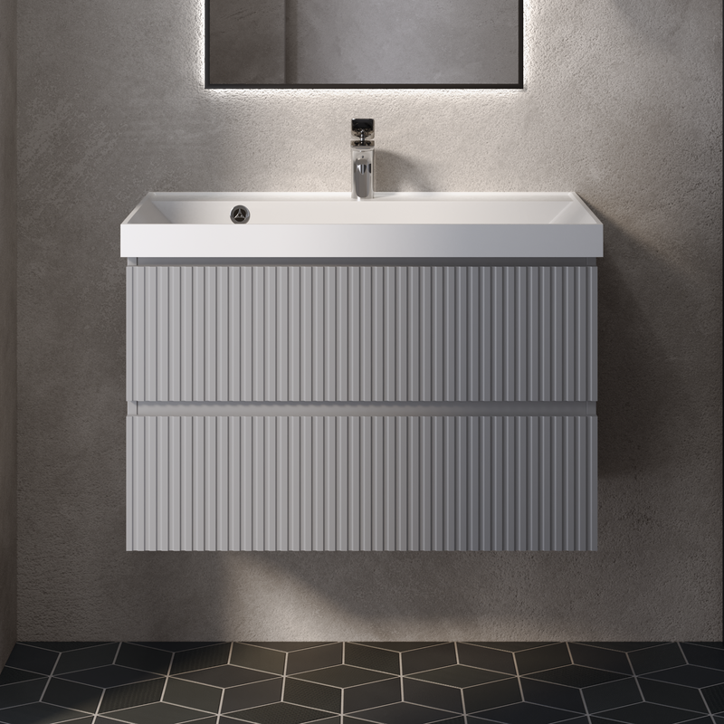 Тумба с раковиной AQUAme S1 80 подвесная, 2 ящика, серая