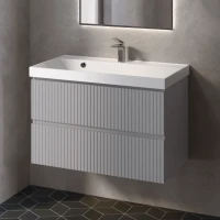 Тумба с раковиной AQUAme S1 80 подвесная, 2 ящика, серая