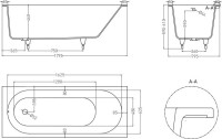 Ванна из искусственного камня Salini Ornella Kit S-Stone 180x80 см, встраиваемая, матовая белая, на ножках, со сливом-переливом, с донным клапаном