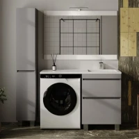 Тумба с раковиной Style Line Даллас Леон 120 R Люкс Plus напольная, серая, для стиральной машины, 2 ящика