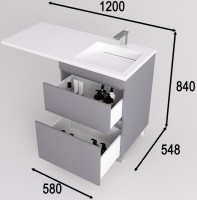 Тумба с раковиной Style Line Даллас Леон 120 R Люкс Plus напольная, серая, для стиральной машины, 2 ящика
