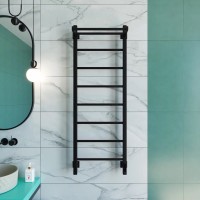 Полотенцесушитель электрический Grota App 430х1200 RAL9005 EL 120x45 см, подключение справа, слева, скрытое подключение справа, матовый черный, лесенка, из стали, с полкой