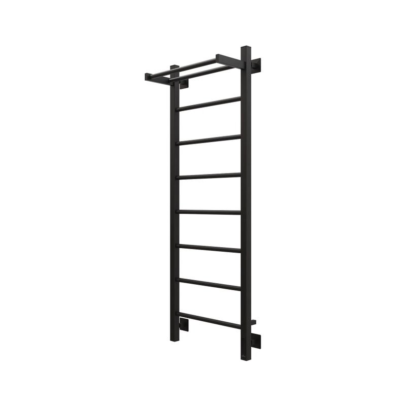Полотенцесушитель электрический Grota App 430х1200 RAL9005 EL 120x45 см, подключение справа, слева, скрытое подключение справа, матовый черный, лесенка, из стали, с полкой