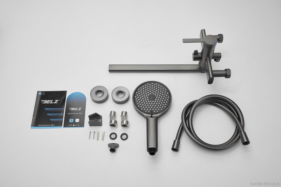 Смеситель с длинным изливом для ванны BELZ B813 B22813-3 оружейная сталь